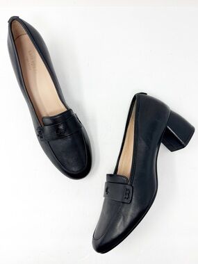 Kate Spade Leather Block Heel Penny Loafers Preppy Academia Black Size 8